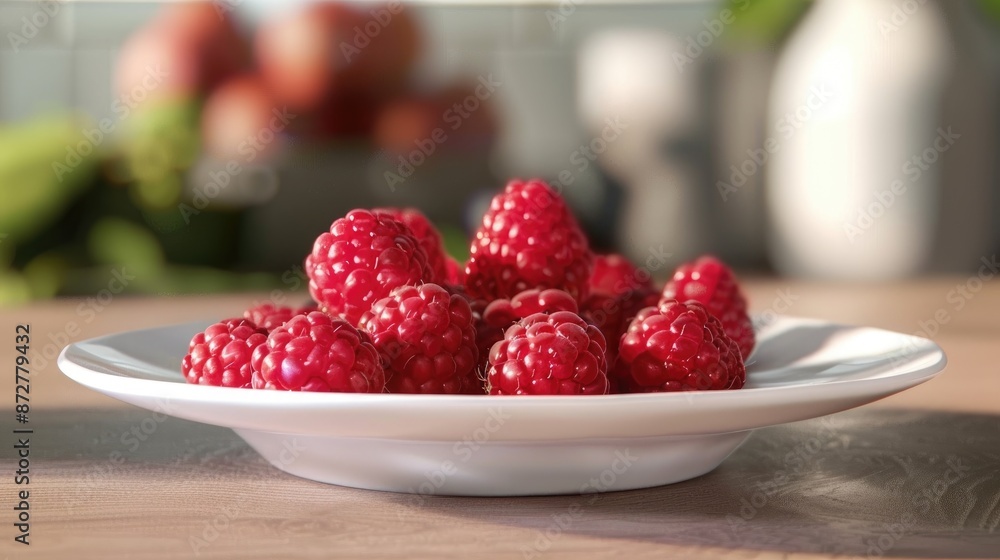 Wall mural raspberries displayed on a white plate