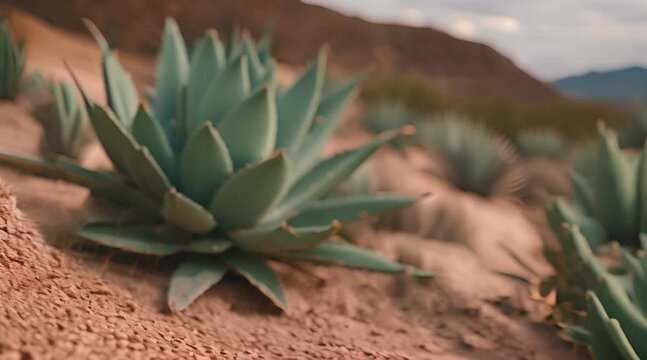 cactus in desert, Agave macro in barren environment