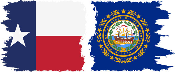 New Hampshire and Texas states grunge brush flags connection vector