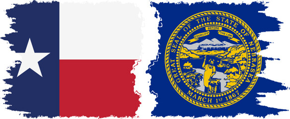 Nebraska and Texas states grunge brush flags connection vector