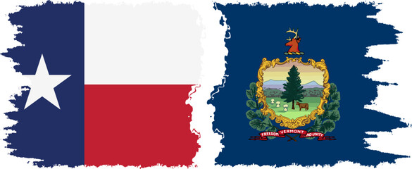 Vermont and Texas states grunge brush flags connection vector