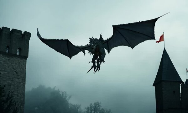 Dragon flying in the castle.