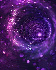 purple bokeh effect background with spiral pattern and many small particles flying around it