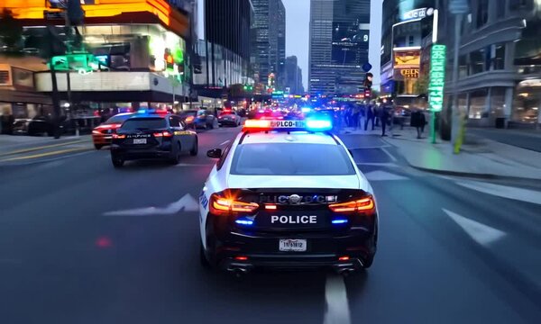 Police patrol in the city.