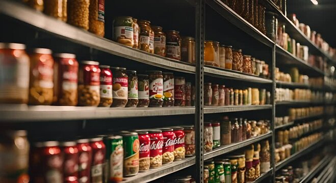 Food cans in a shelter or bunker.
