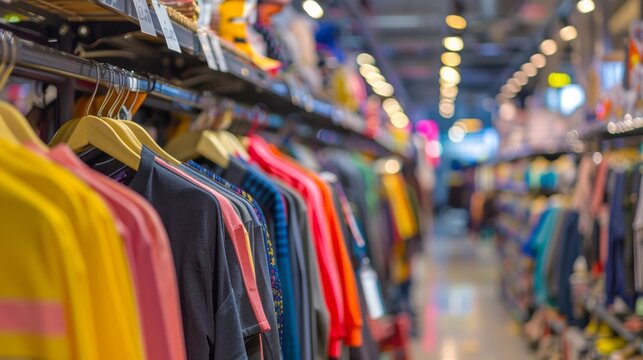 Clothes On Hangers In A Store.