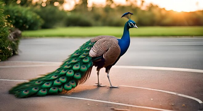 Beautiful colorful peacock in a park.