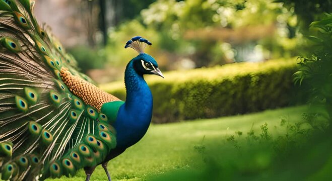 Beautiful colorful peacock in a park.