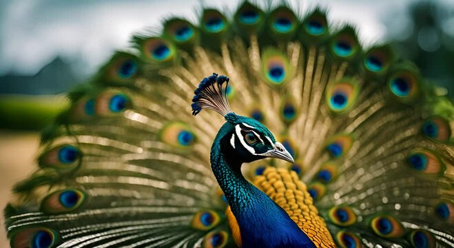Beautiful colorful peacock in a park.