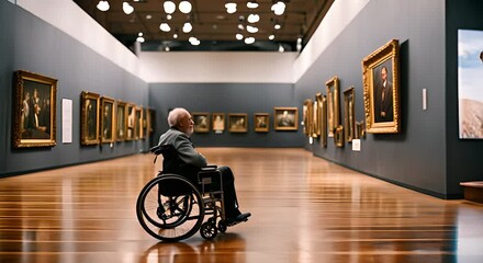 Person in a wheelchair in the museum. - Powered by Adobe