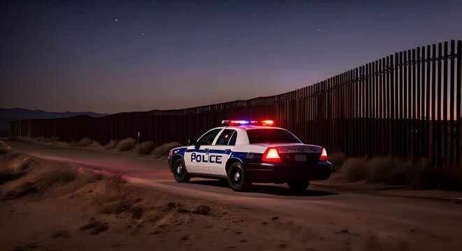 Police patrol at the border fence. Border police.