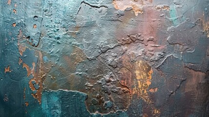 Old weathered paint on dirty metal surface Abstract textured background with various colors Close up photo with copy space