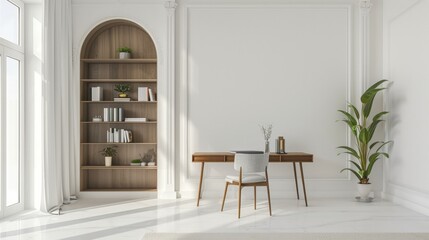 Modern Home Office with Bookshelf and Desk