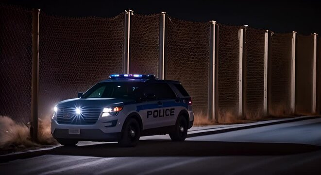 Police patrol at the border fence. Border police.