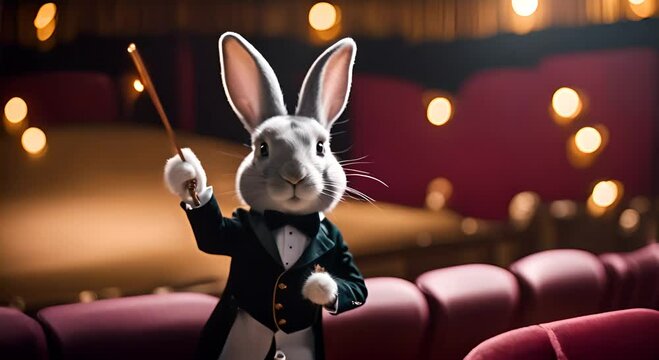 Magician rabbit with a magic wand.
