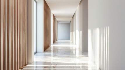 Obraz premium White Home Corridor with Wooden Slatted Doors Vertical