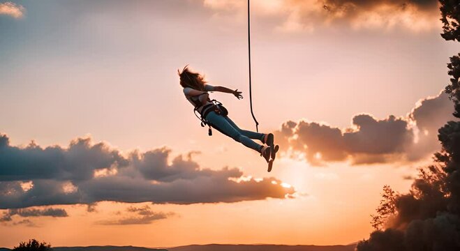 Person doing bungee jumping. Extreme sport.