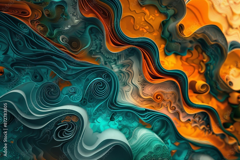 Aufkleber A fascinating abstract composition featuring vibrant swirls and waves, creating a dynamic and energetic scene that blends colors and shapes into a viscerally appealing artwork.