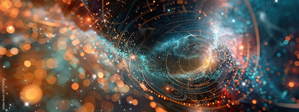 Poster colorful swirling galaxy of stars and planets. the image is a representation of the vastness and com
