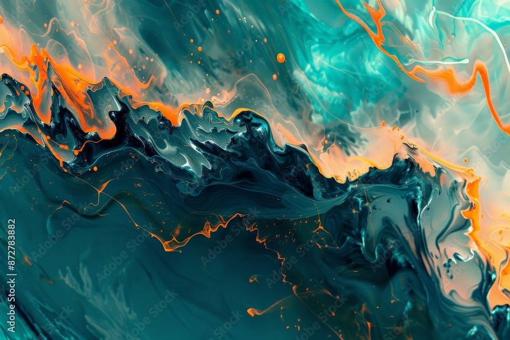 Poster a striking wave of teal and orange flows across the canvas, blending seamlessly to deliver a sense o