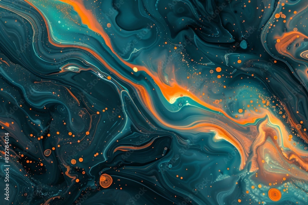 Fototapete An abstract creation with vivid contrasts of teal and orange, displaying fluid patterns and dynamic interplays that create an engaging visual depth and contemporary aesthetic.