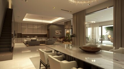 Modern Interior Design with Beige Tones and Gleaming Surfaces