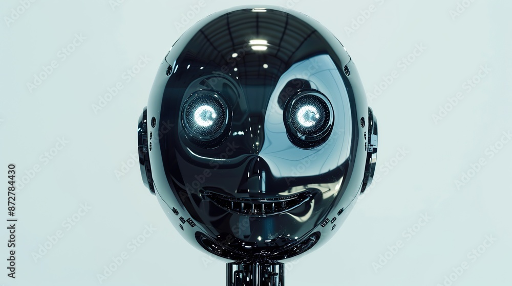 Aufkleber humanoid robot head looking at the camera while smiling on a white background