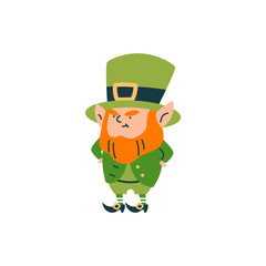 Leprechaun with a displeased face for St. Patrick's Day on an isolated background.