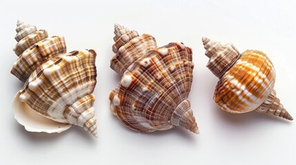 Obraz premium Three seashells on a white backdrop