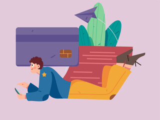 Credit card bill character flat vector concept operation hand drawn illustration
