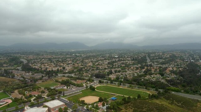 Aerial Panorama Of West Old Town In Temecula Valley Wine Country In California, USA. 