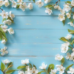 White Flower Frame on Blue Background