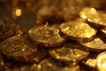 gold and silver coins or bitcoins stacked on the table