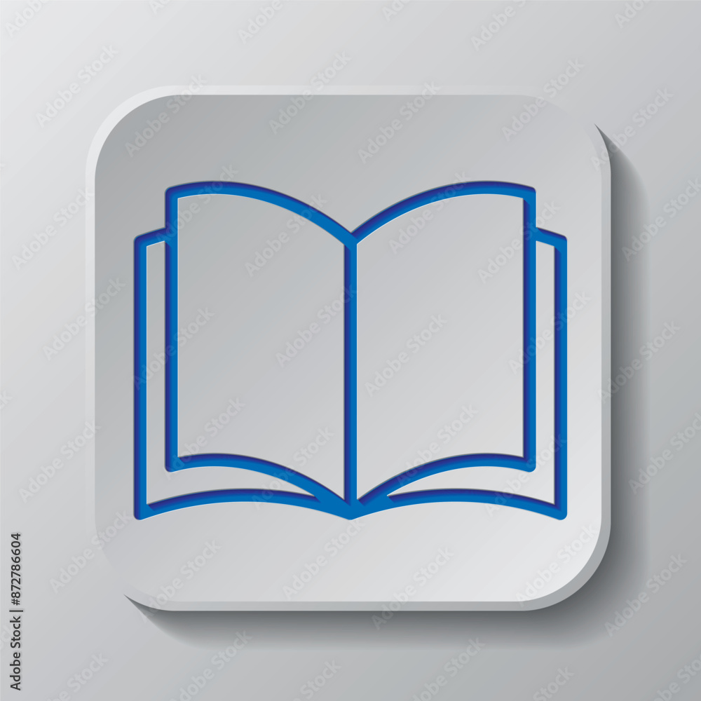 Poster open book simple icon vector.flat design. paper cut design. cutted blue symbol with shadow. gray bad