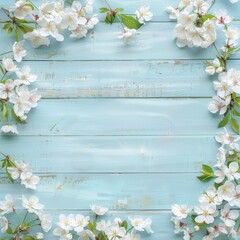 White Flower Frame on Blue Background