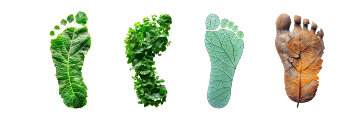 Human carbon footprint with leaf texture, Concepts of sustainable development and green business from renewable, Climate change, Global warming, isolated transparent background, Png file