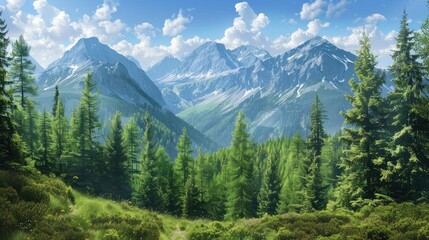 Fototapeta premium Scenic mountain view with trees