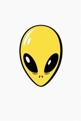 Fototapeta premium A yellow alien head with black circles for eyes on a pristine white backdrop, outlined in stark black