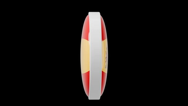 Spain Circle flag icon simple looped animation. Transparent backgound. 3d rendered movie with alpha channel. Round shape.