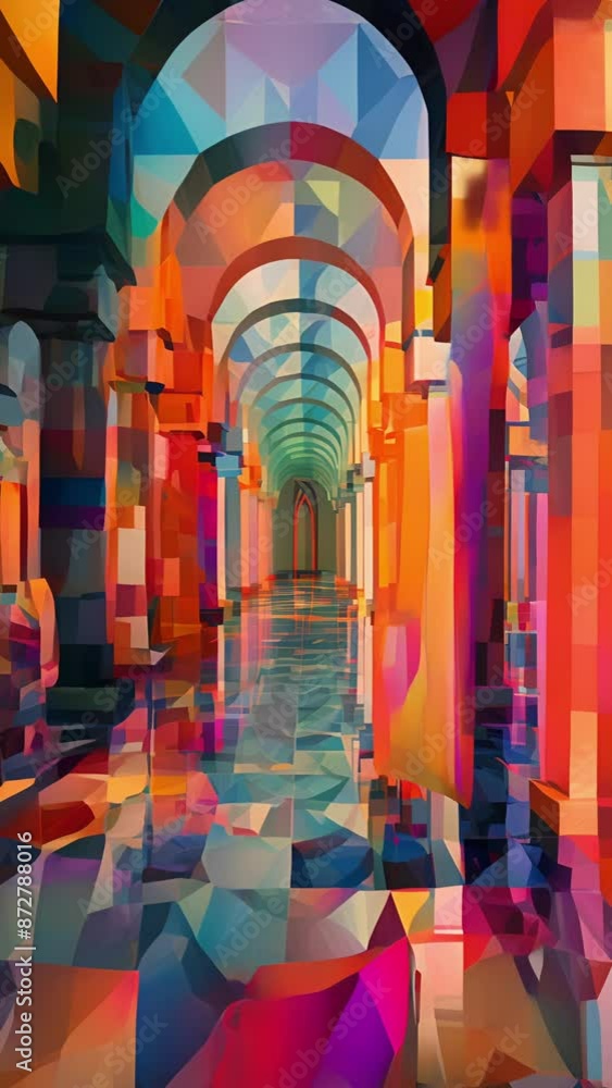Poster a multicolored mosaic of geometric pillars creating an optical illusion of depth and dimension.