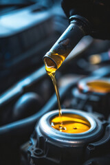 Pouring oil into car engine for maintenance