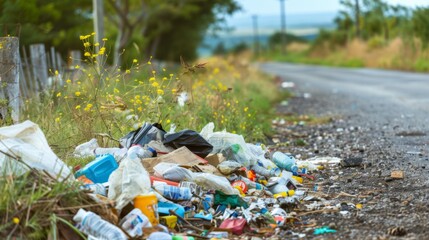 Rubbish Dumped by Roadside for Environmental Pollution Awareness