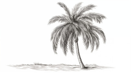 Sketch exotic tropic jungle palm. Exotic tree botanical, rainforest foliage. Beach landscape. Black and white engraving style. Generative AI