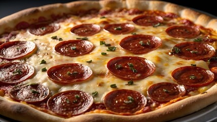 Large pepperoni pizza The face is full of thin pepperoni sheets