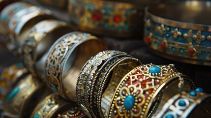 Fototapeta premium Close up of metal bracelet jewelry