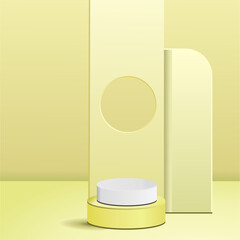 3d background products display podium scene with geometric platform. background vector 3d rendering with podium. stand to show cosmetic products. Stage showcase on pedestal display beige studio