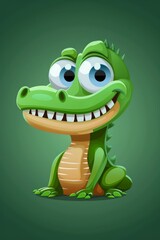 Fototapeta premium A cartoon alligator with large, expressive eyes and a cheerful smile, positioned against a lush green backdrop