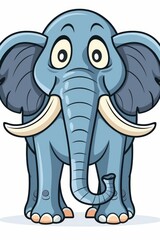 Obraz premium An elephant stands with large tusks curving from its mid-trunk and wide-open eyes