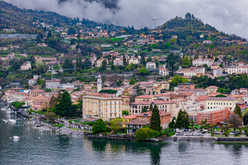 Fototapeta premium Menaggio old town on lake Como, Lombardy region, Italy, Europe. Aerial view