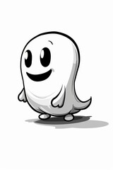  Cartoon ghost with smiling face and outstretched arms against white backdrop